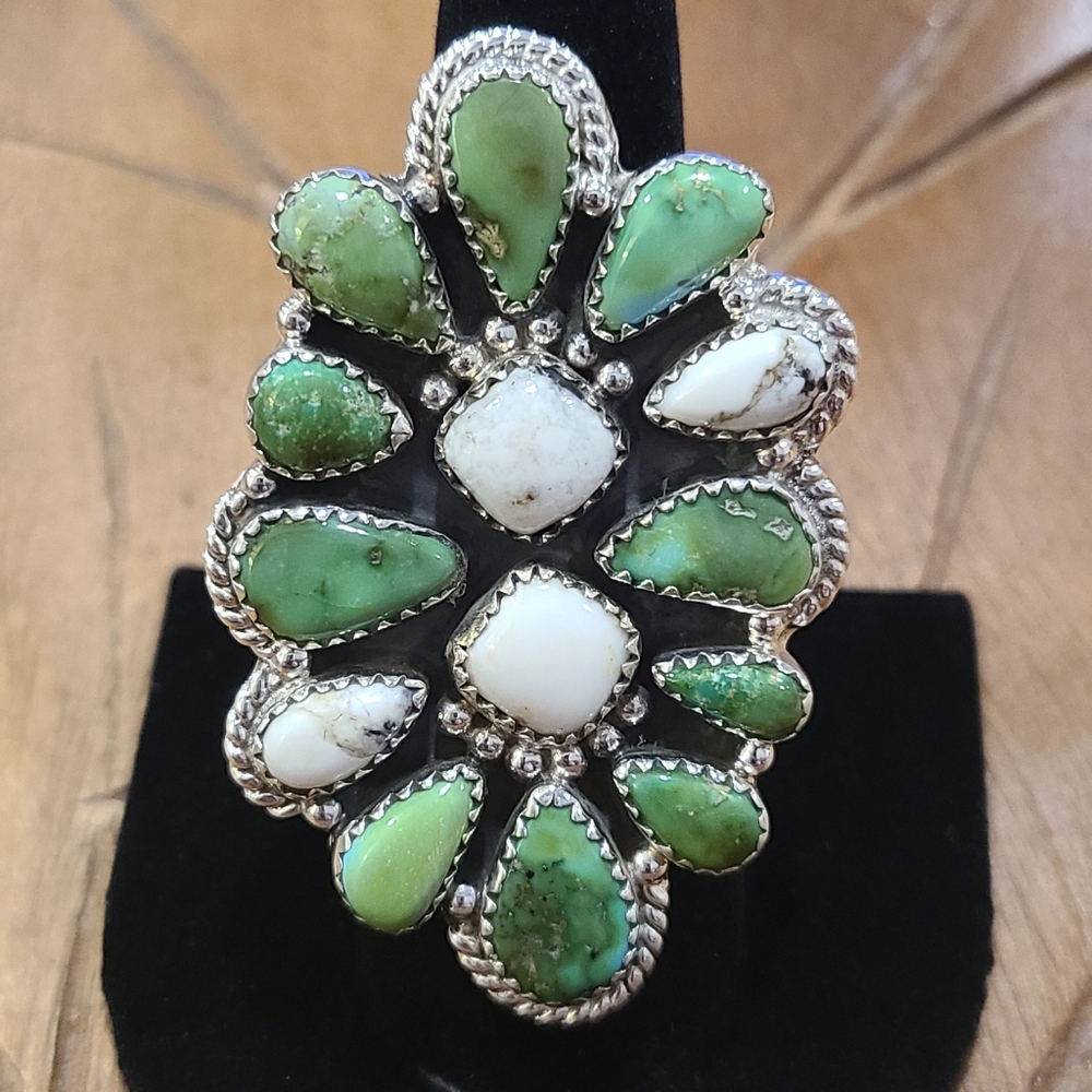 Sonoran Gold Turquoise & White Buffalo Large Statement Adjustable Ring Green